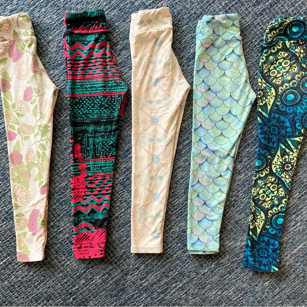 LuLaRoe Kids Leggings Set - Pink, Black, Cream, Blue, Green size Small, bundle